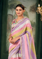 Soft Linen Multicolour Strips Lilac Saree