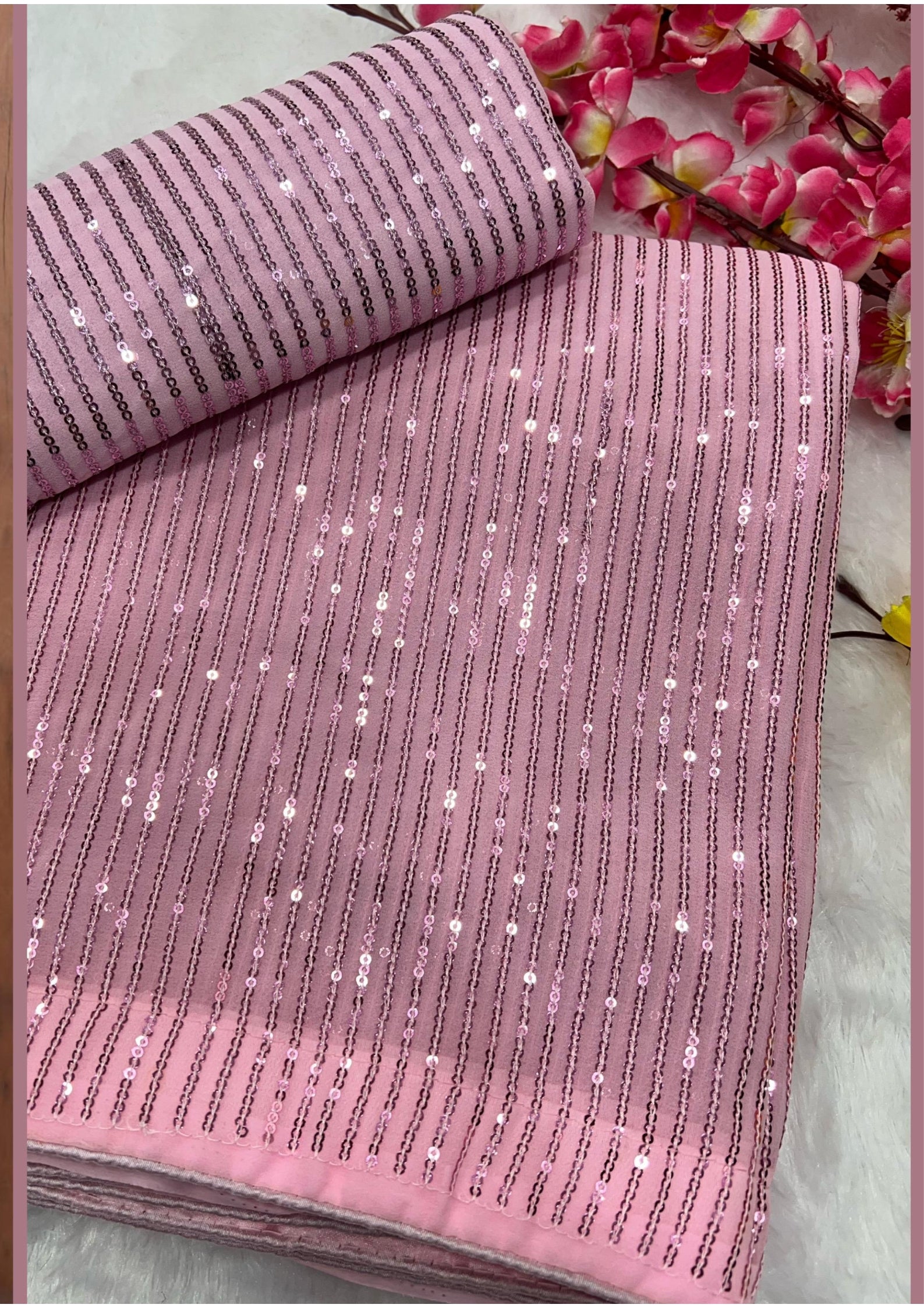 Shimmering Soft Pink Party Wear Georgette Saree