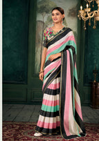 Soft Linen Multicolour Strips Black Saree