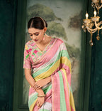 Soft Linen Multicolour Strips Pink Saree
