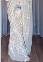 Shimmering Light Grey Party Wear Georgette Saree