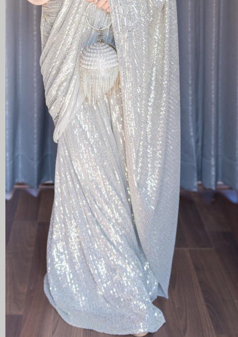 Shimmering Light Grey Party Wear Georgette Saree