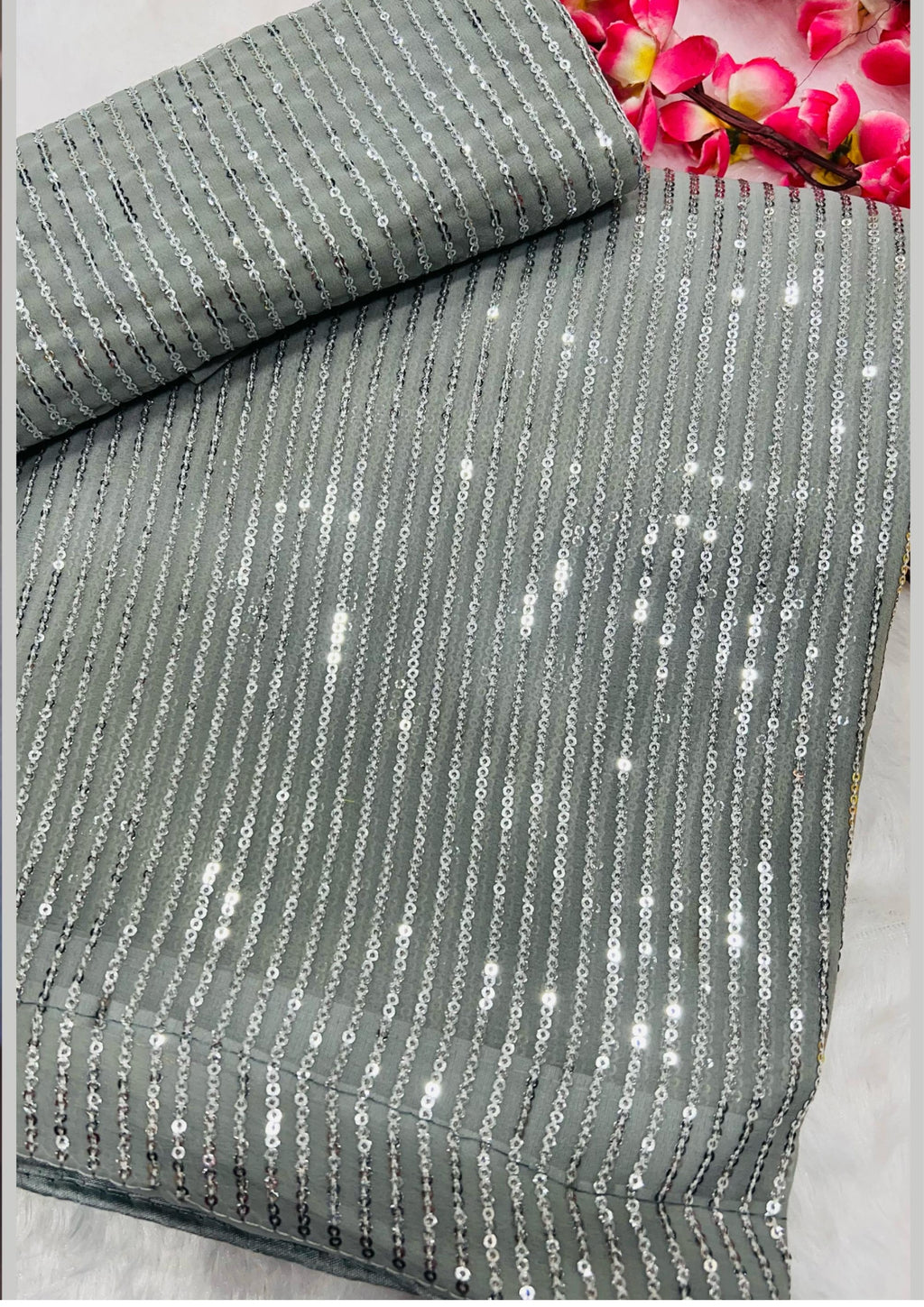 Shimmering Light Grey Party Wear Georgette Saree