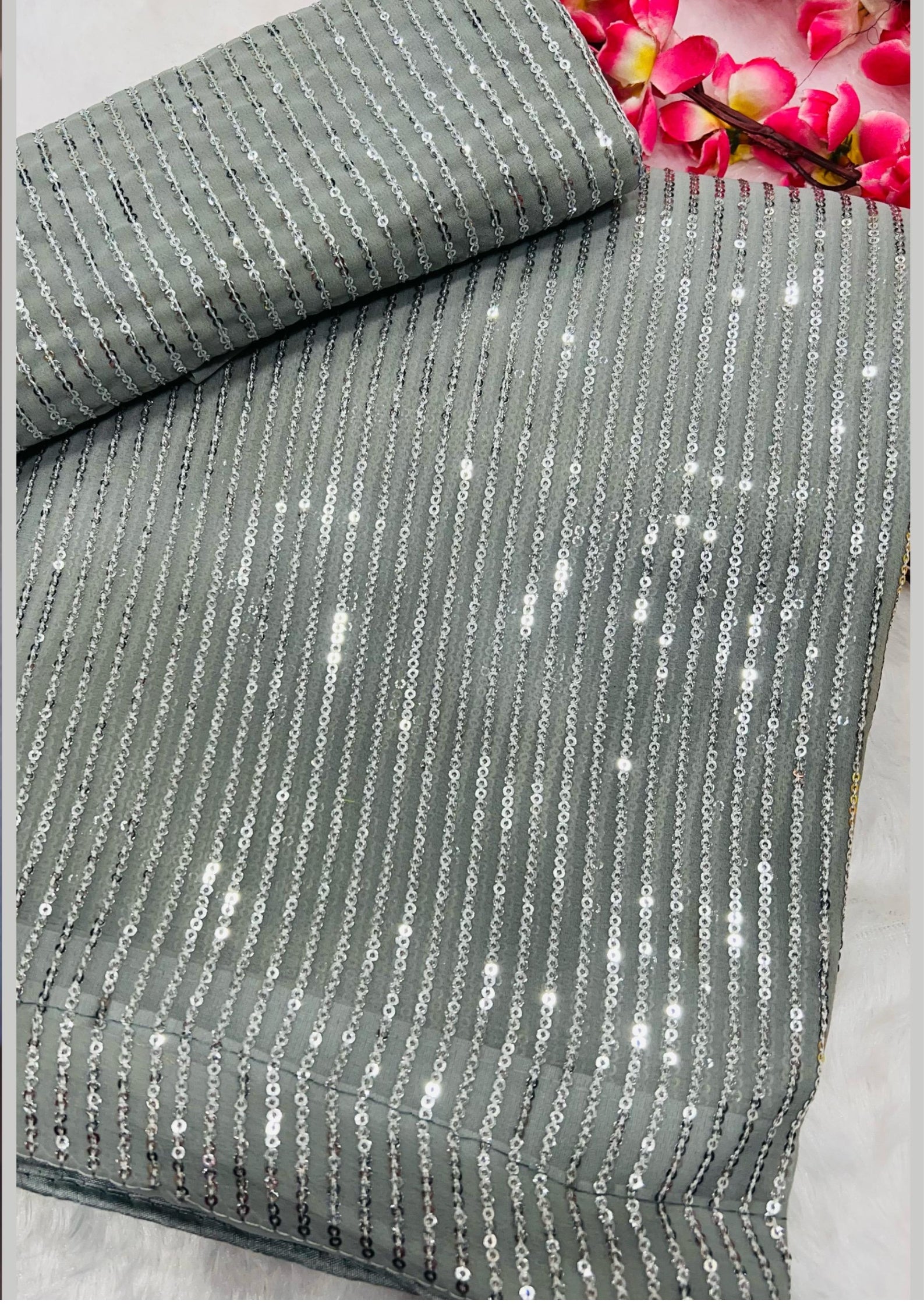 Shimmering Light Grey Party Wear Georgette Saree