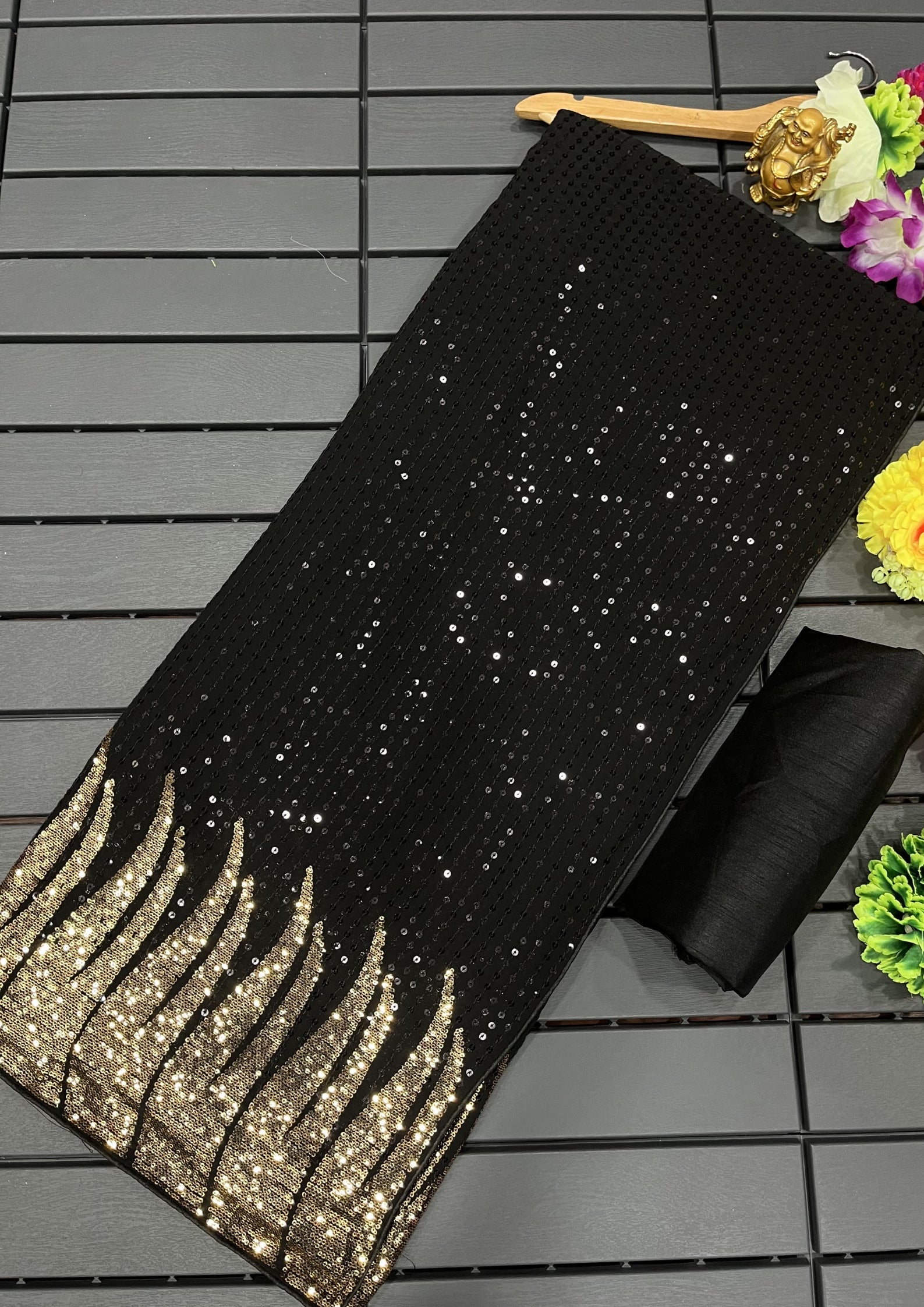 Black Sequin Party Wear  Georgette Saree
