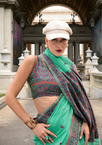 Soft Linen Cotton Mint Green Saree with a Pink Border