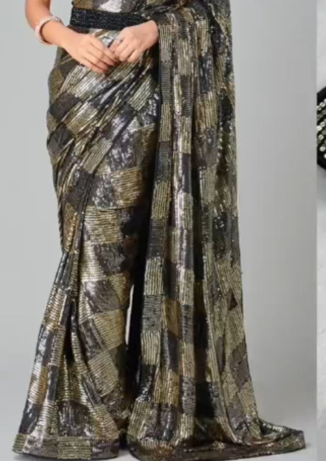 Black and Golden Sequin Embroidered Party wear Saree