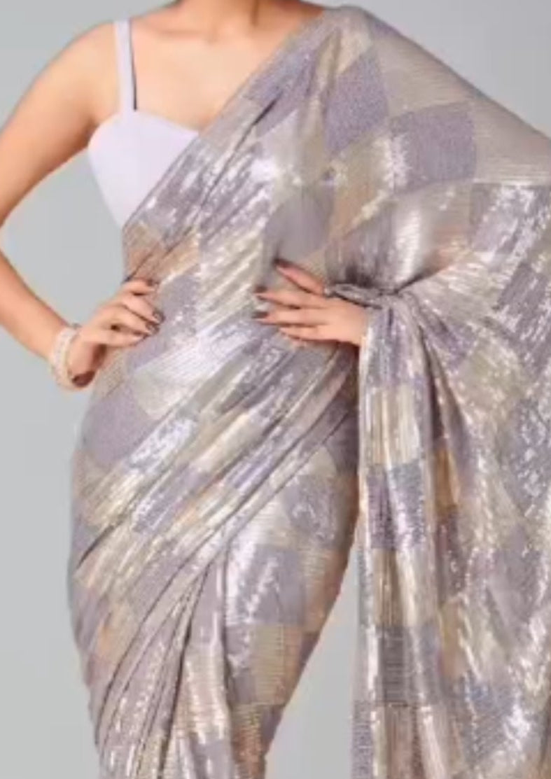 Lavender Sequin Embroidered Party wear Saree