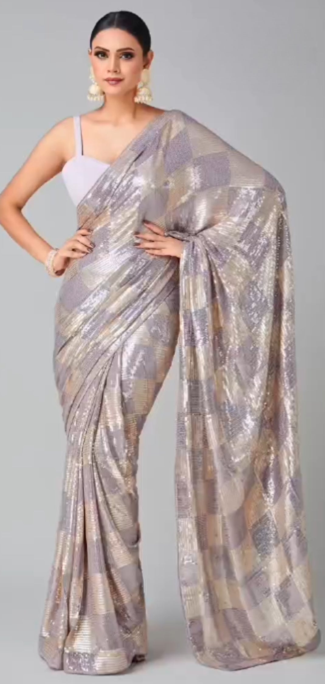 Lavender Sequin Embroidered Party wear Saree