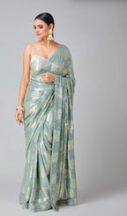 Turquoise Green Sequin Embroidered Party wear Saree