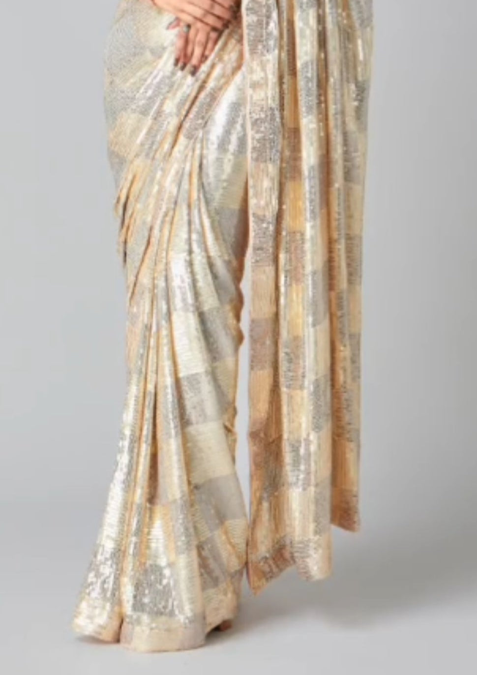 Off White Sequin Embroidered Party wear Saree