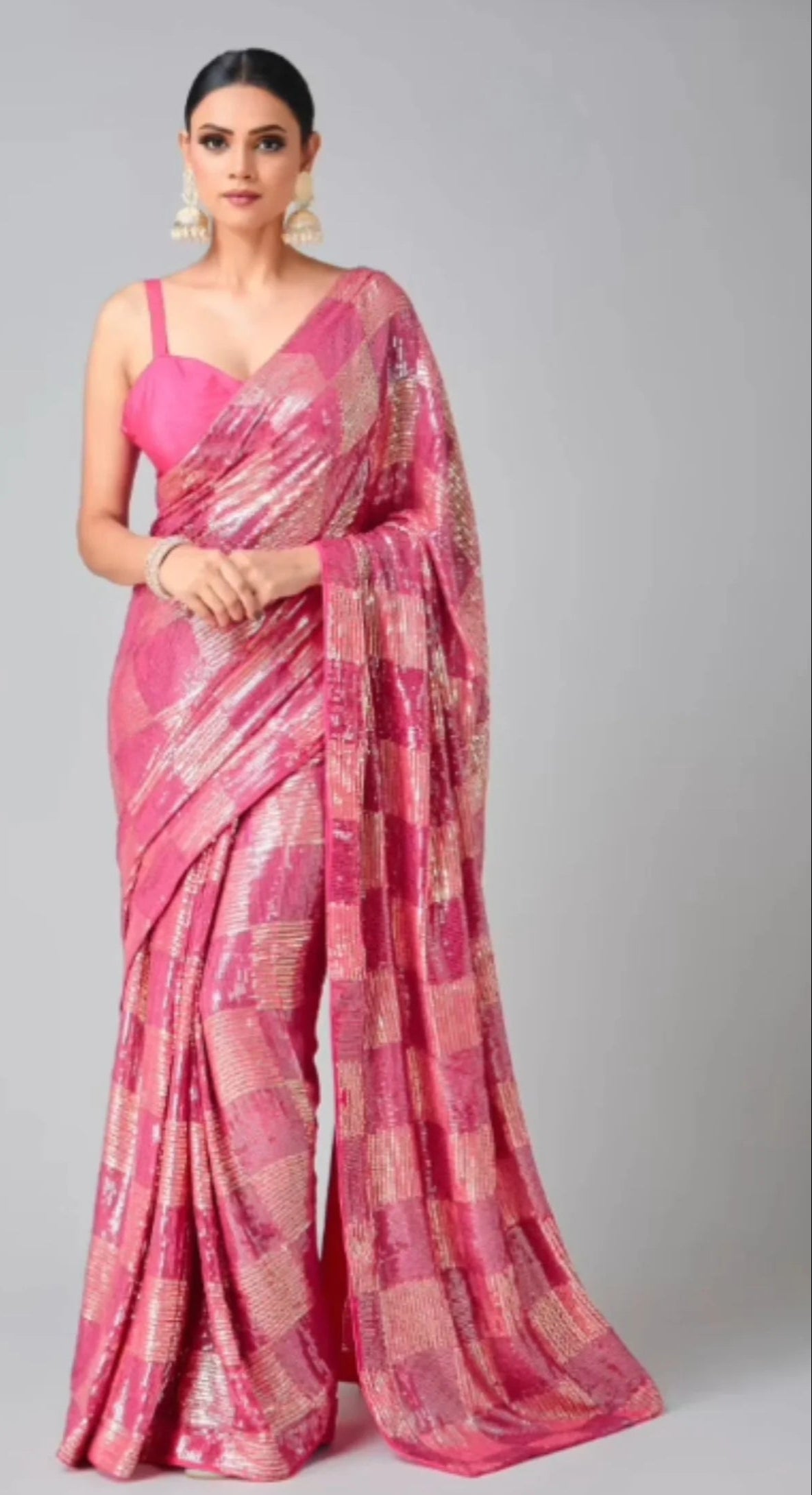 Royal Pink Sequin Embroidered Party wear Saree