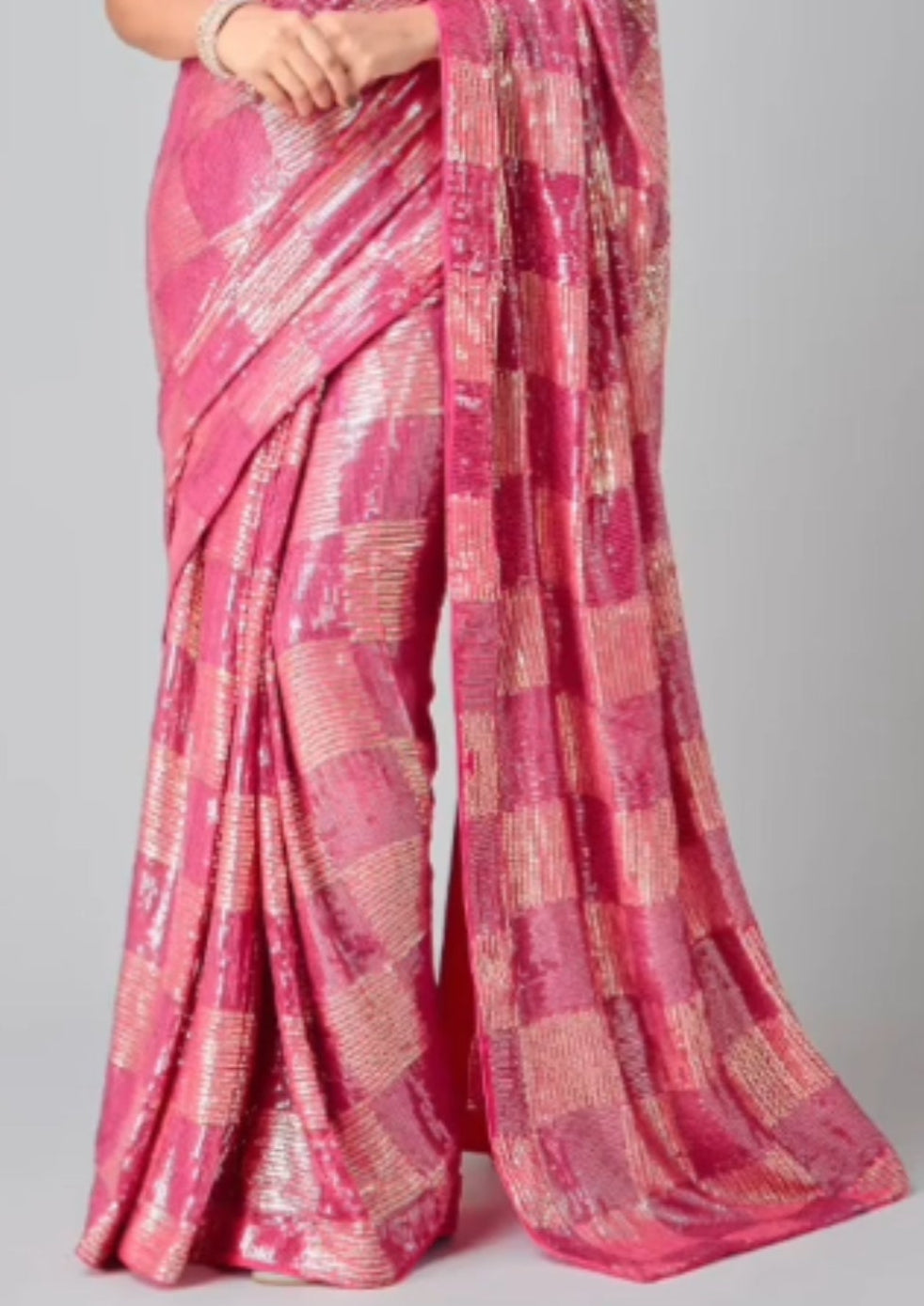 Royal Pink Sequin Embroidered Party wear Saree