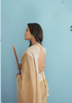 Linen Silk With Chikankari Weaved Border Mustard Yellow Saree