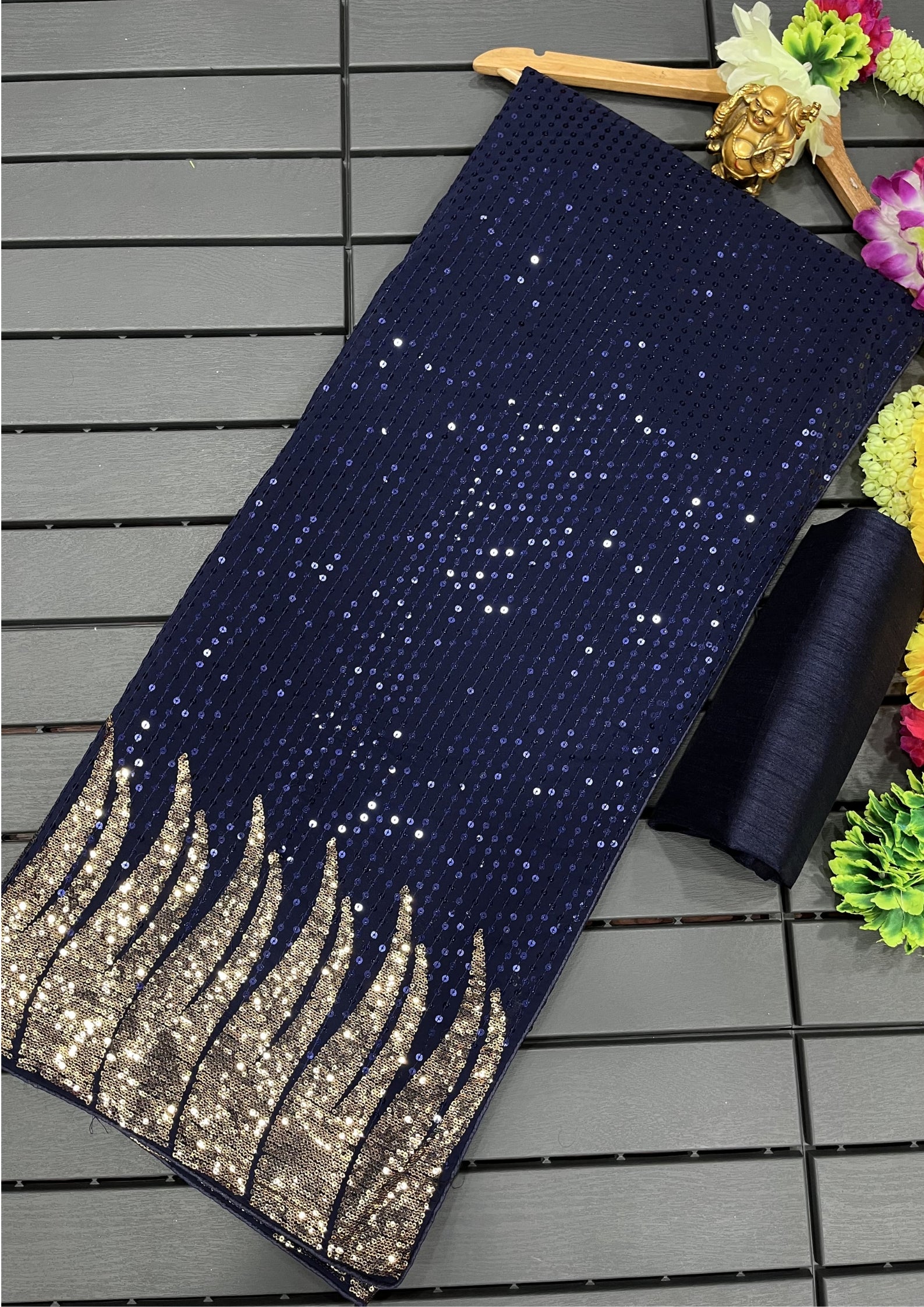 Navy Blue Sequin Party Wear  Georgette Saree