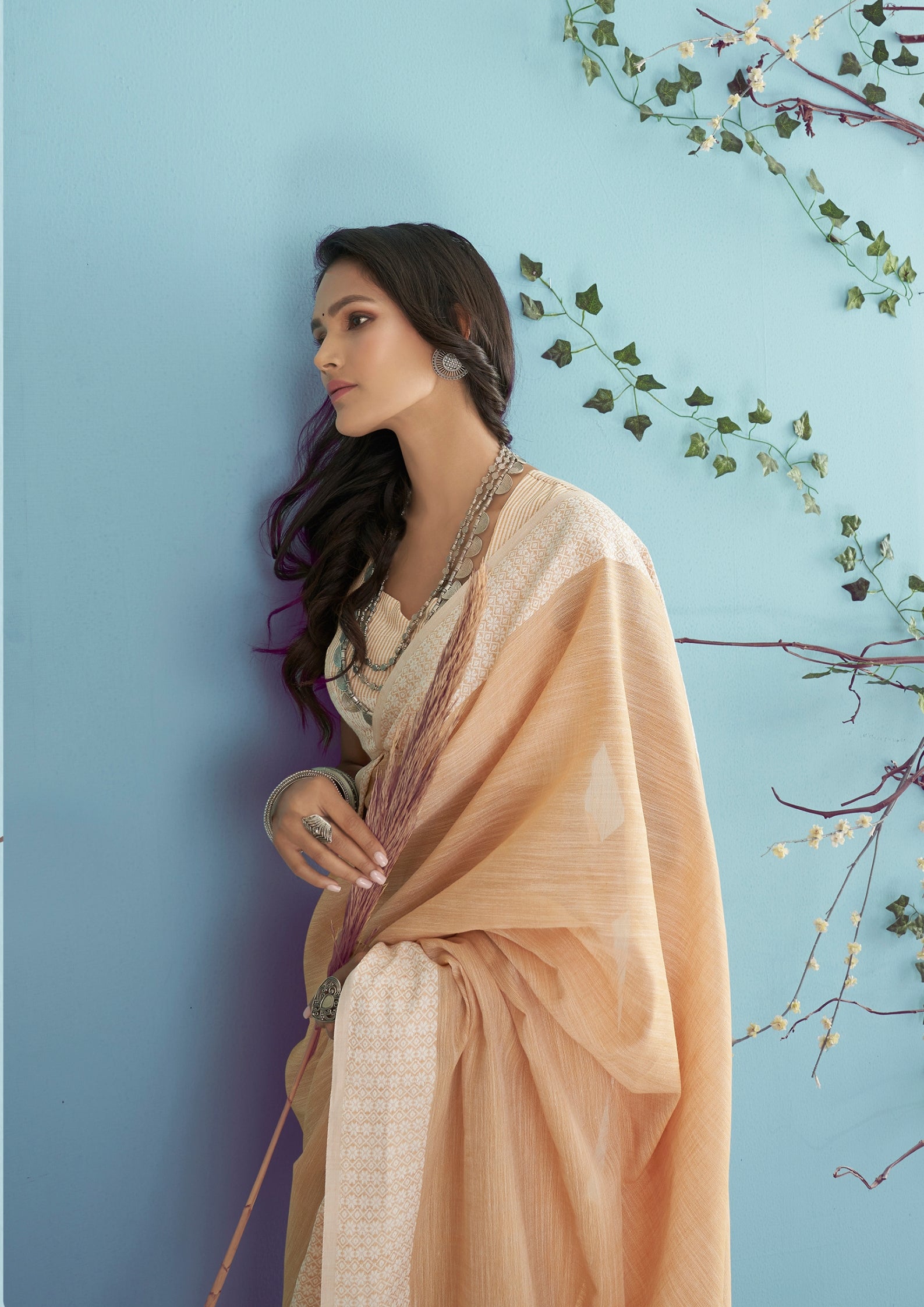 Linen Silk With Chikankari Weaved Border Mustard Yellow Saree