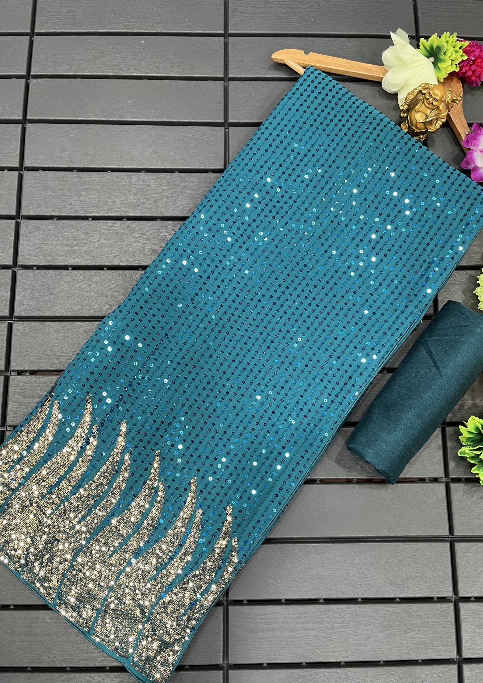 Blue Sequin Party Wear  Georgette Saree