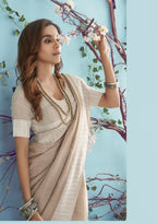 Linen Silk With Chikankari Weaved Border Beige Saree
