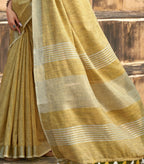 Soft Linen Silk With Khadi Print Mustard Yellow Saree