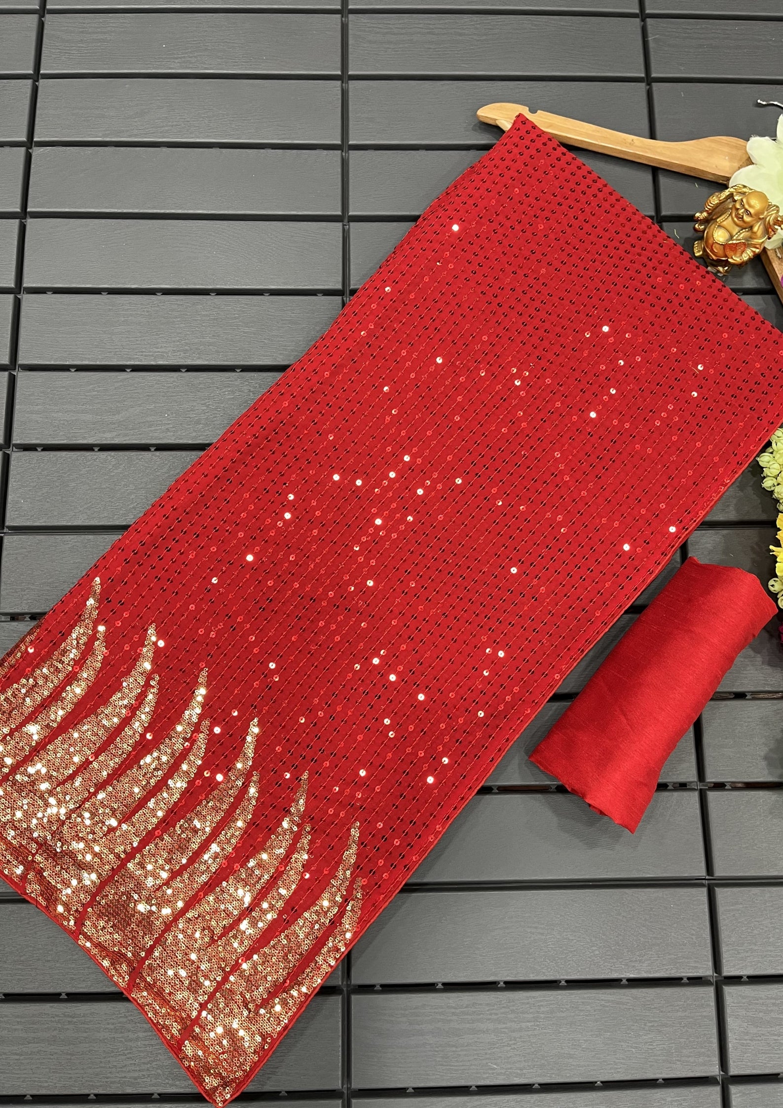 Red Sequin Party Wear  Georgette Saree