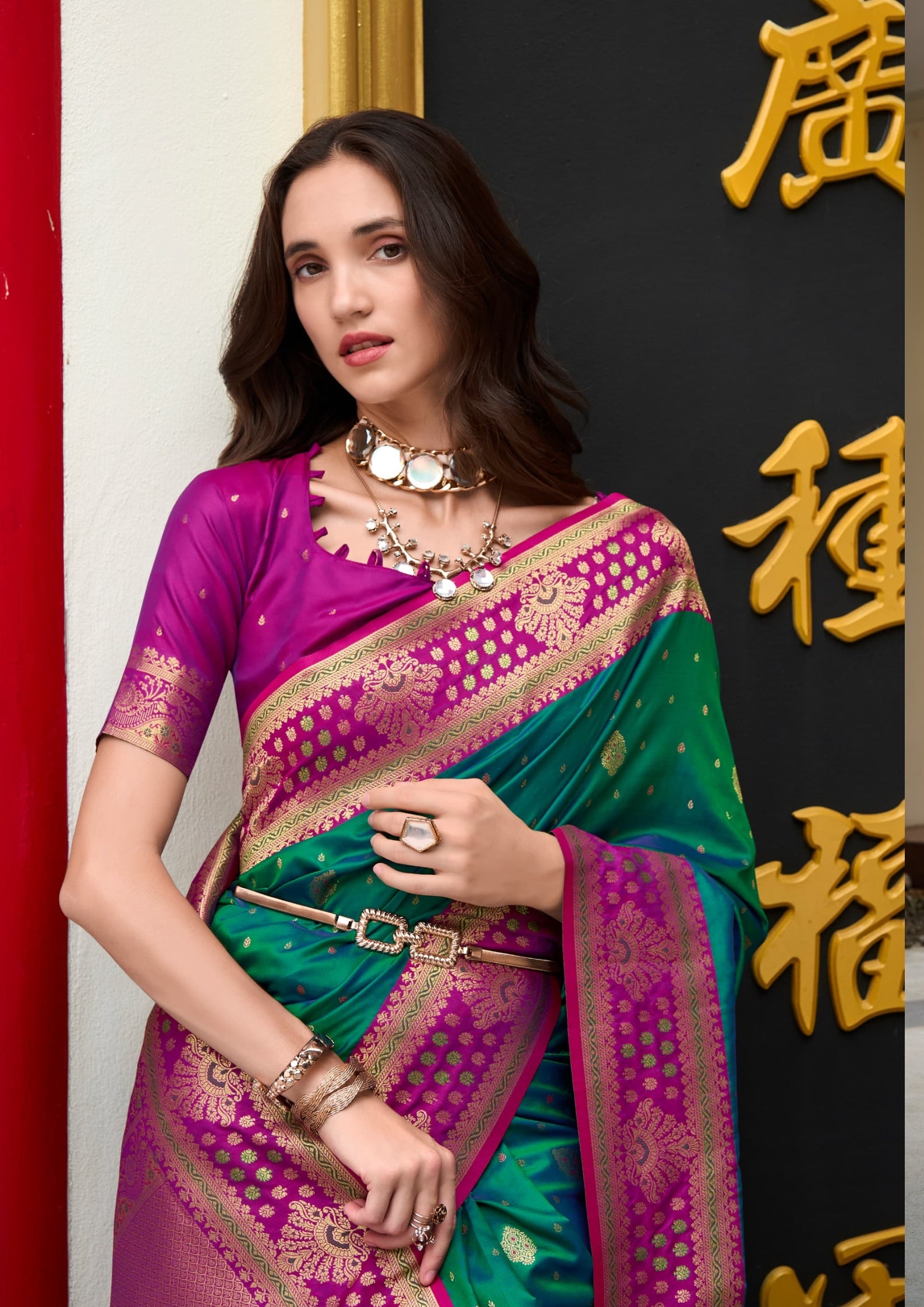 Kanjivaram Tissue Silk  Exotic Zari Work Pink Border Morpankh Saree