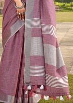 Soft Linen Silk With Khadi Print Rose Pink Saree