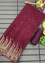 Magenta Sequin Party Wear Georgette Saree
