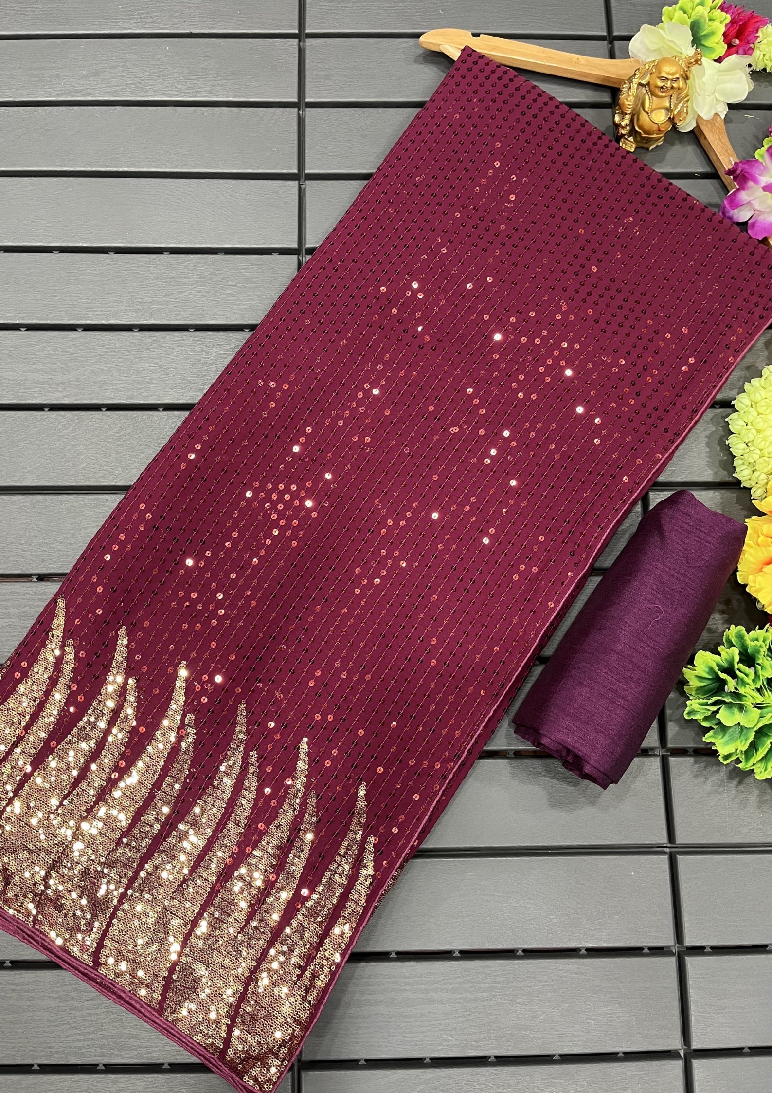 Magenta Sequin Party Wear Georgette Saree