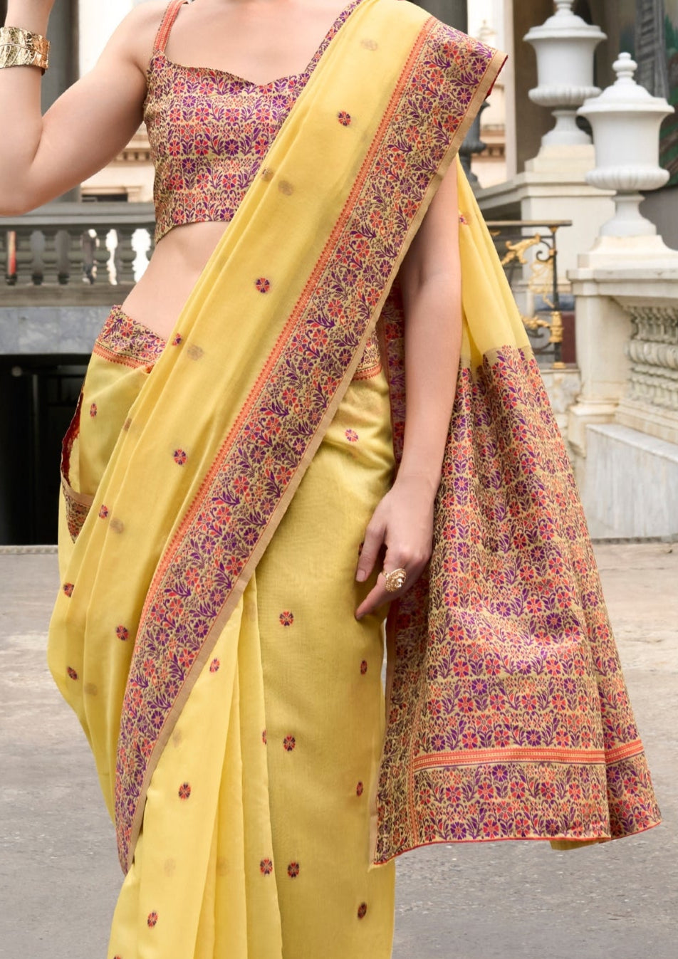 Soft Linen Cotton Mustard Yellow Saree with Orange Border