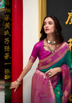 Kanjivaram Tissue Silk  Exotic Zari Work Pink Border Morpankh Saree