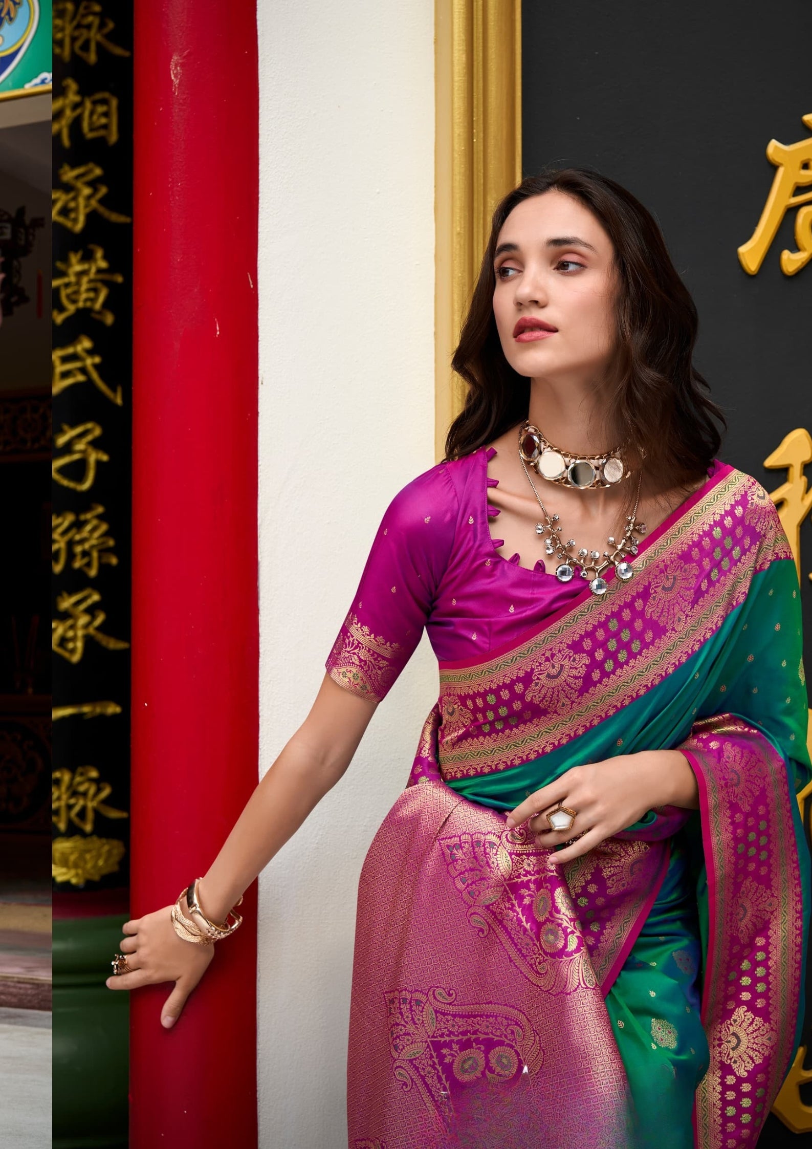 Kanjivaram Tissue Silk  Exotic Zari Work Pink Border Morpankh Saree