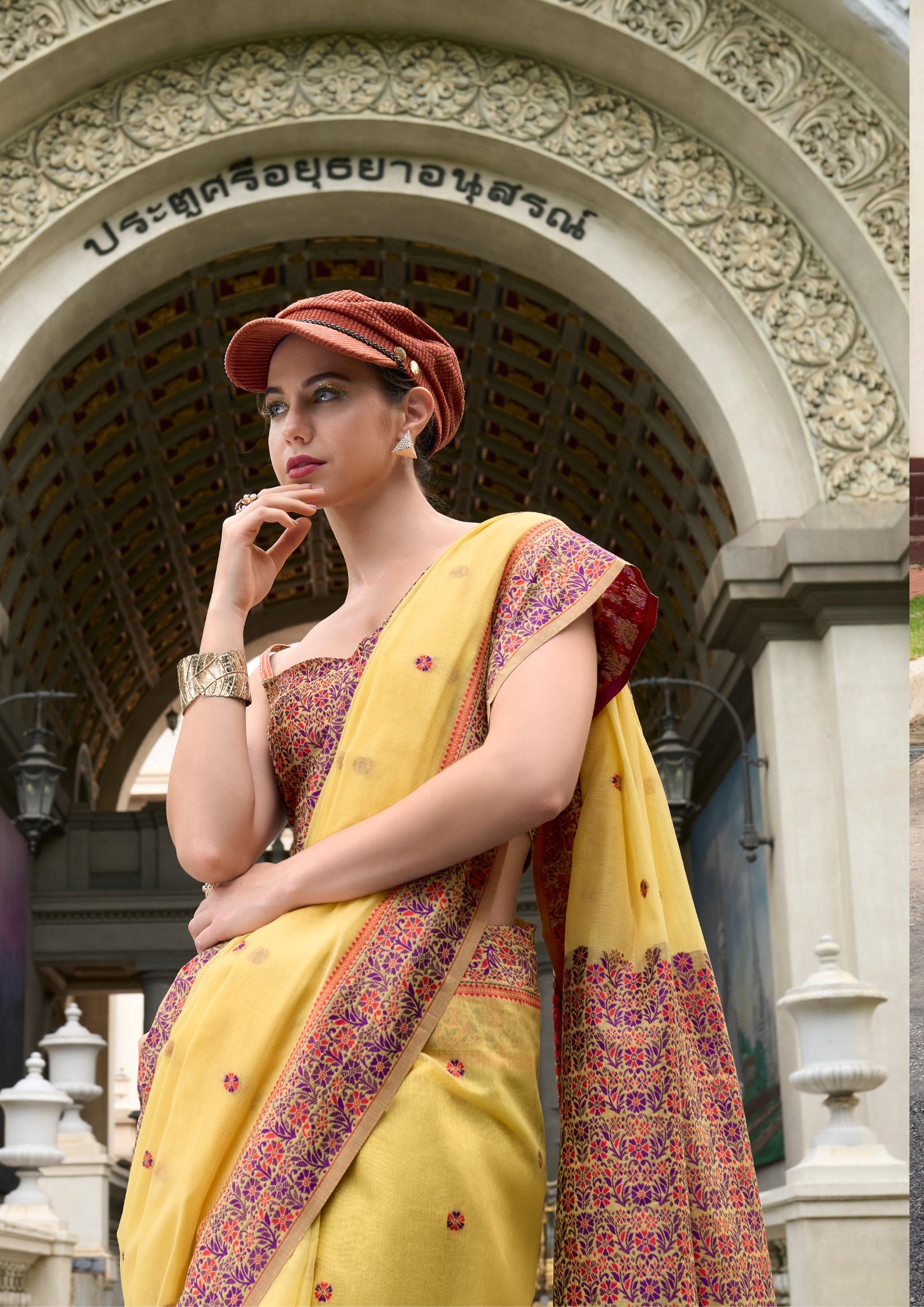 Soft Linen Cotton Mustard Yellow Saree with Orange Border
