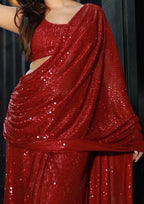 Shimmering Red Party Wear Georgette Saree