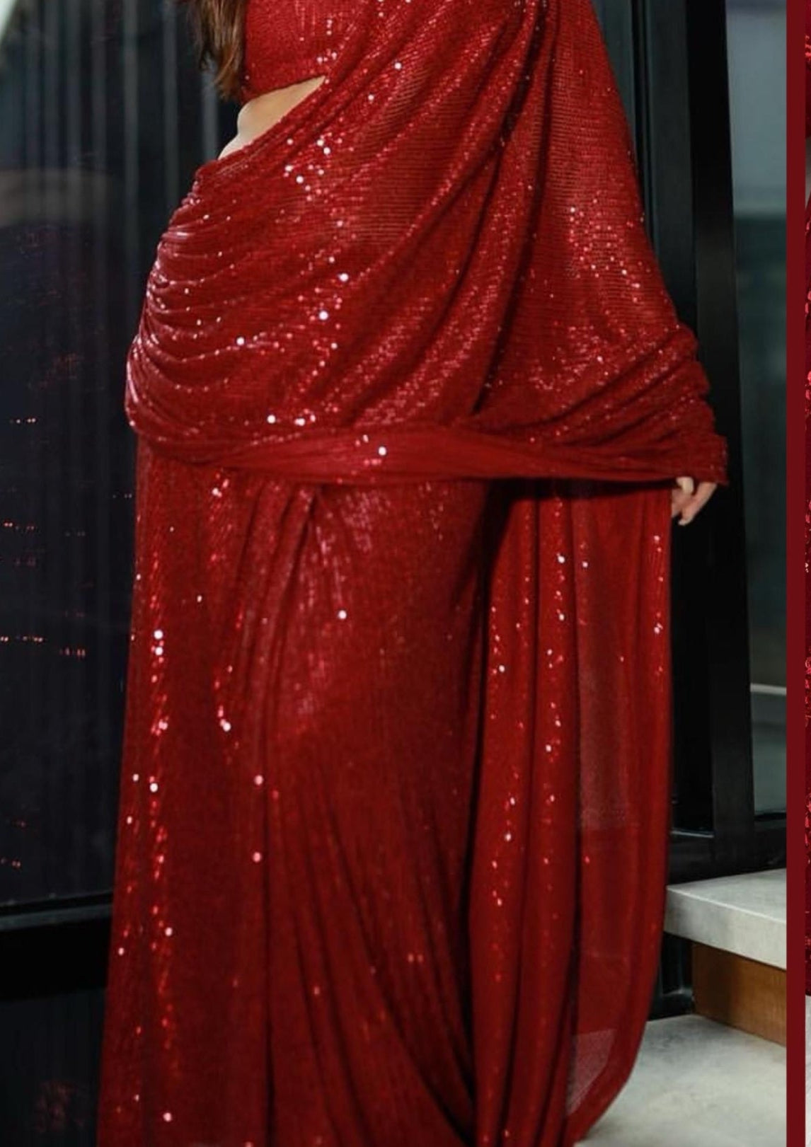 Shimmering Red Party Wear Georgette Saree