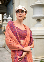 Soft Linen Cotton Peach Saree with Pink Border