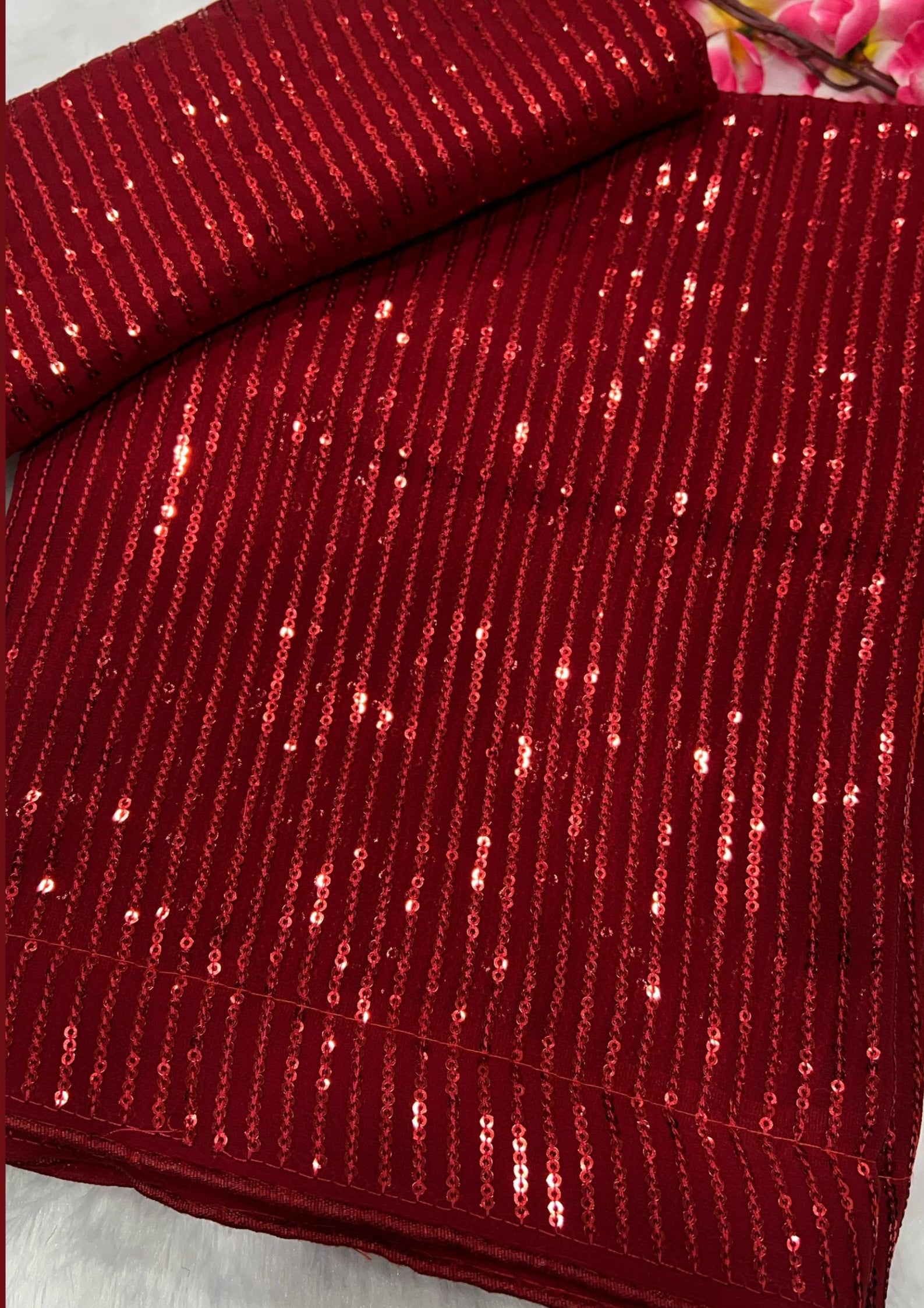 Shimmering Red Party Wear Georgette Saree