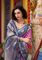 Kanjivaram Tissue Silk  Exotic Zari Work Blue Border Mauve Pink Saree