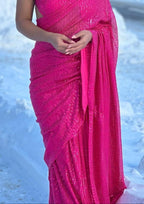 Shimmering Hot Pink Party Wear Georgette Saree