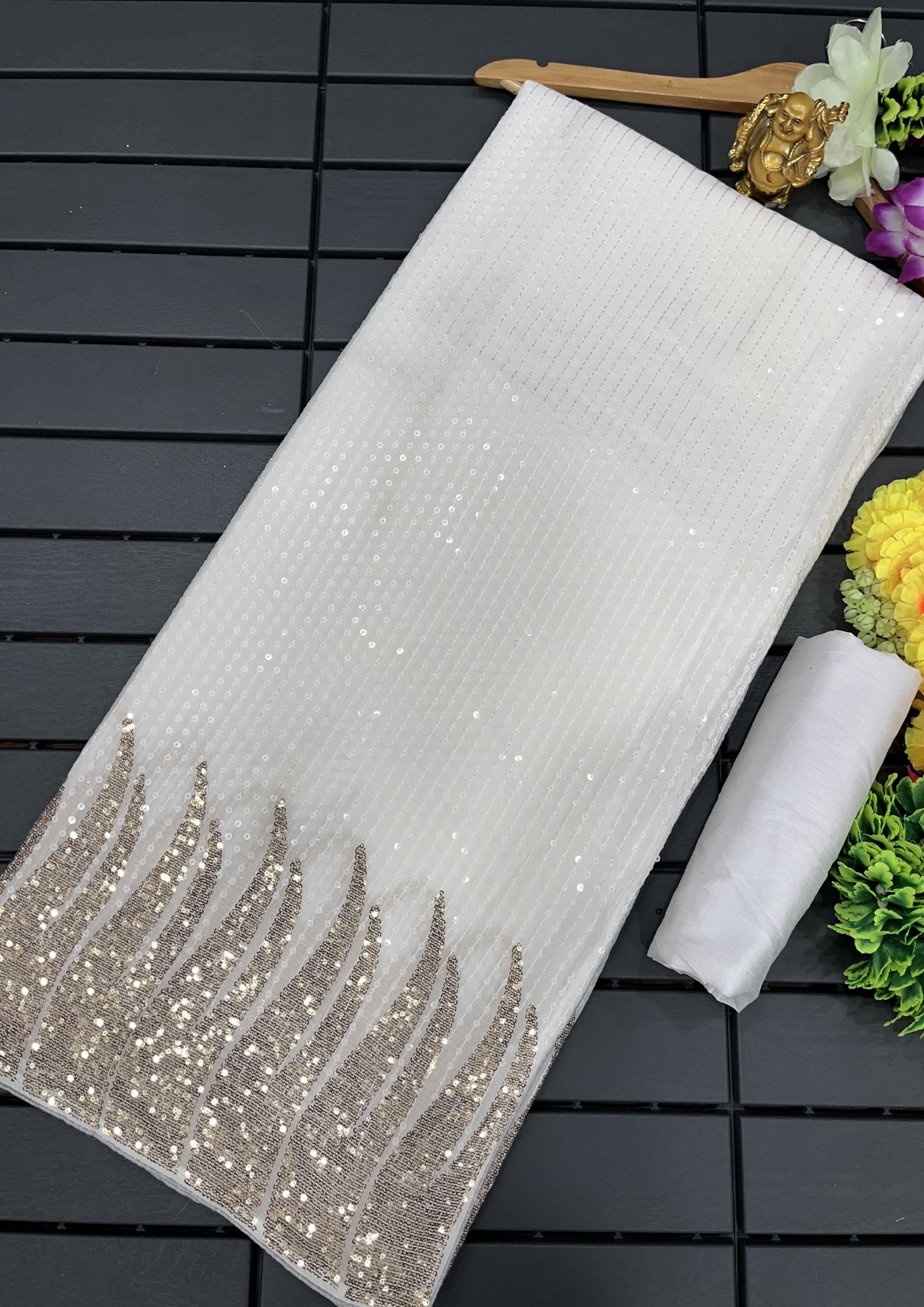 White Sequin Party Wear  Georgette Saree
