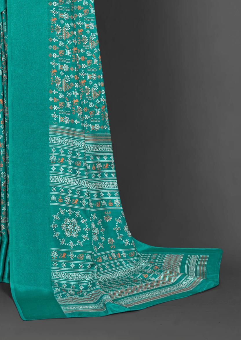 Saree Turquoise Dola Printed saree - SaviDurga