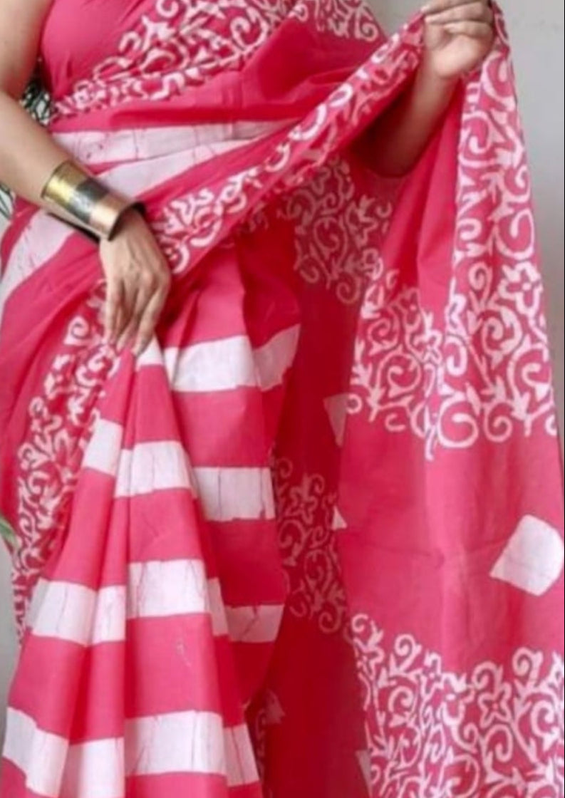 Beautiful Floral Linen Digital Print Pink Saree