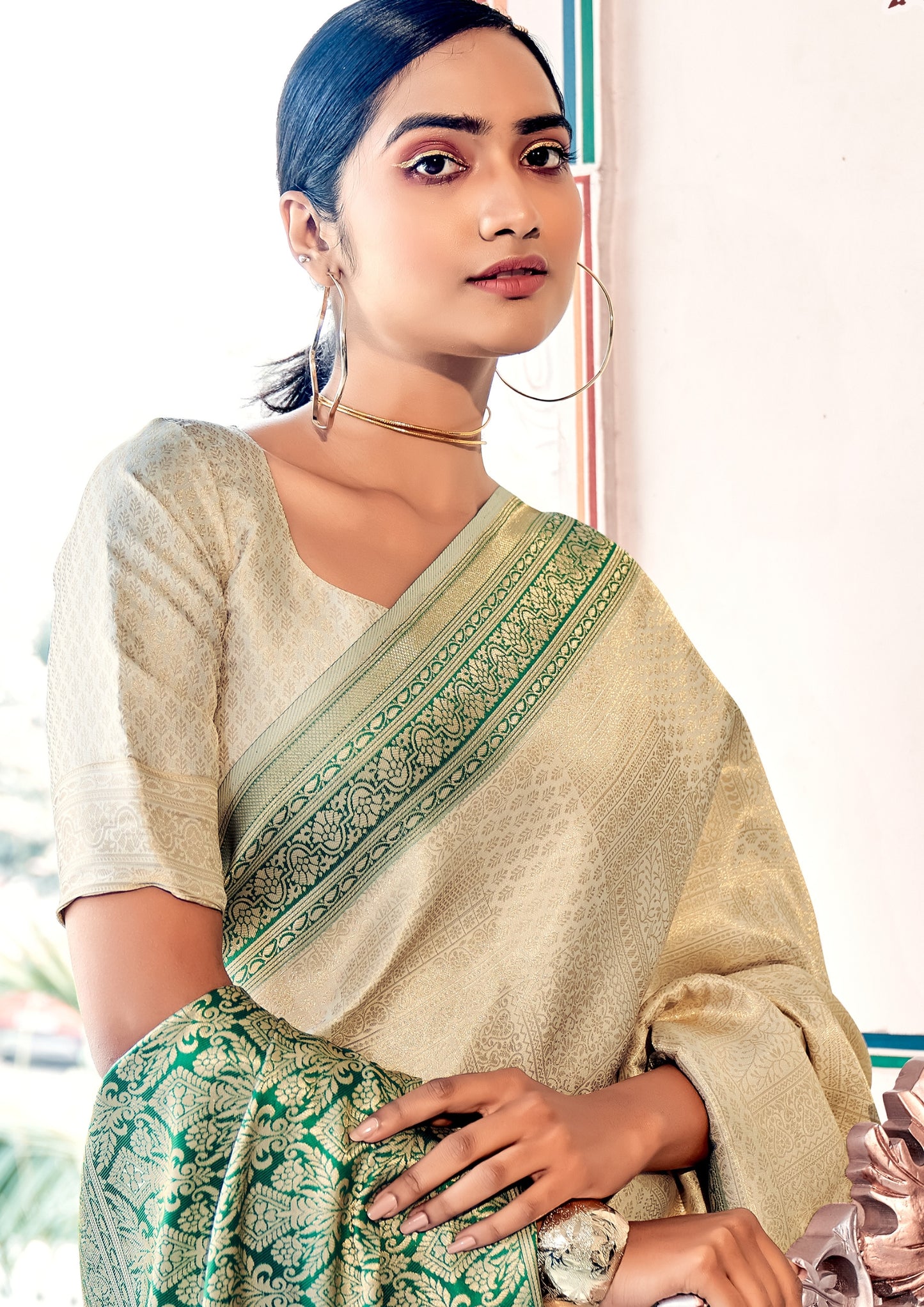 Soft Handloom Kanjivaram Silk Pistachio Green Exotic Border Saree