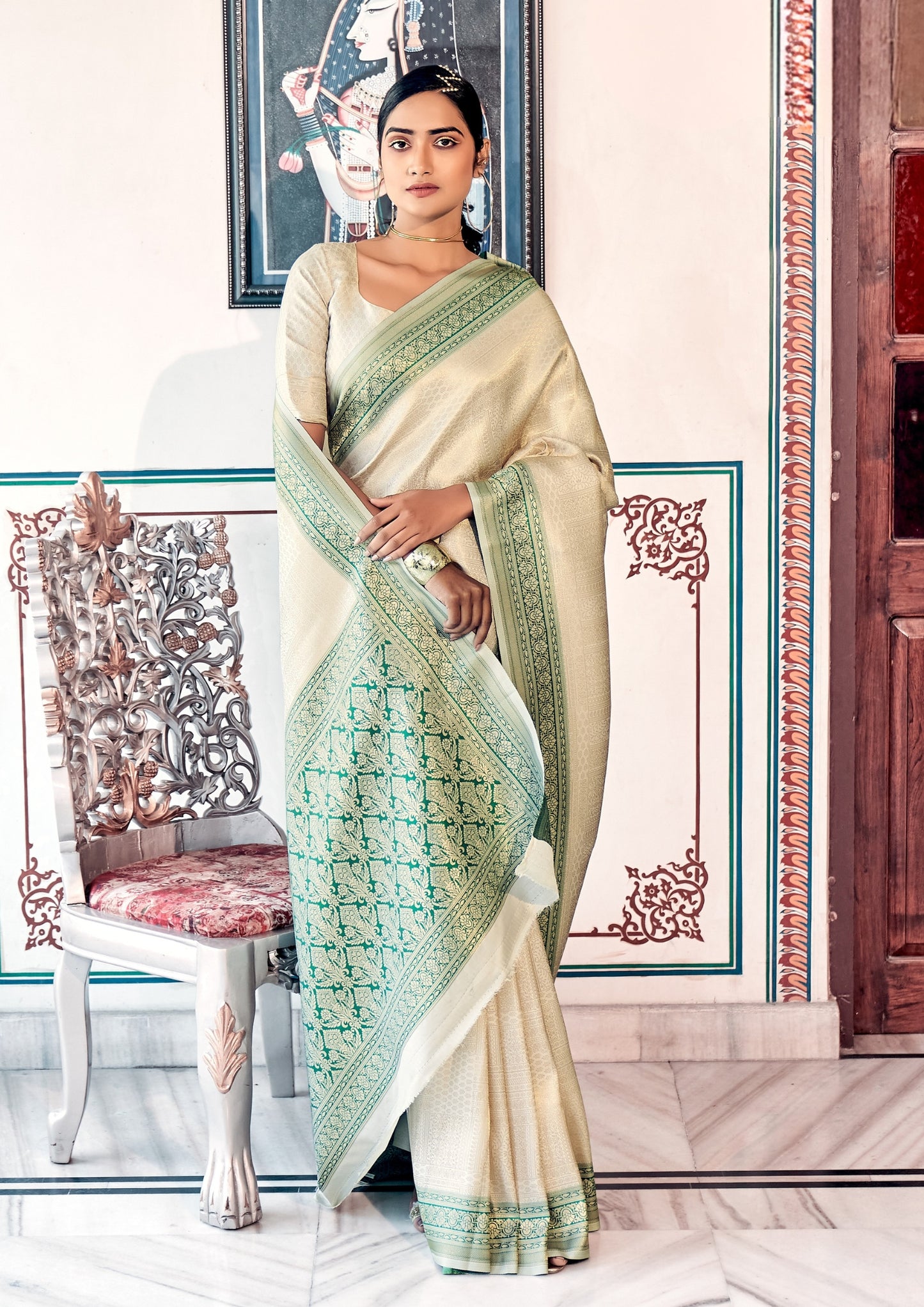 Soft Handloom Kanjivaram Silk Pistachio Green Exotic Border Saree