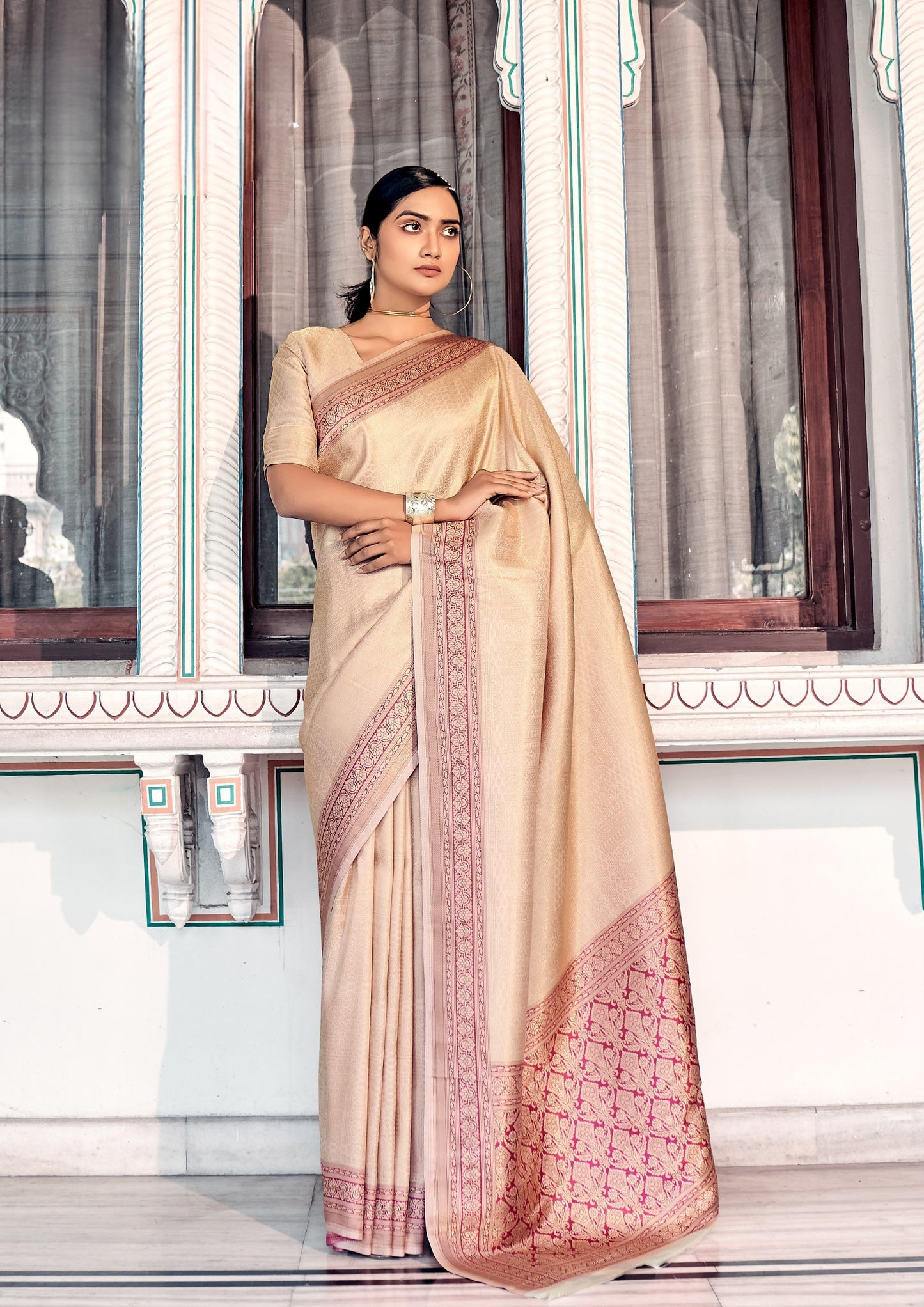 Soft Handloom Kanjivaram Silk Exotic Pink Border Saree