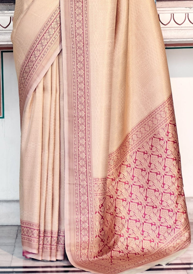 Soft Handloom Kanjivaram Silk Exotic Pink Border Saree
