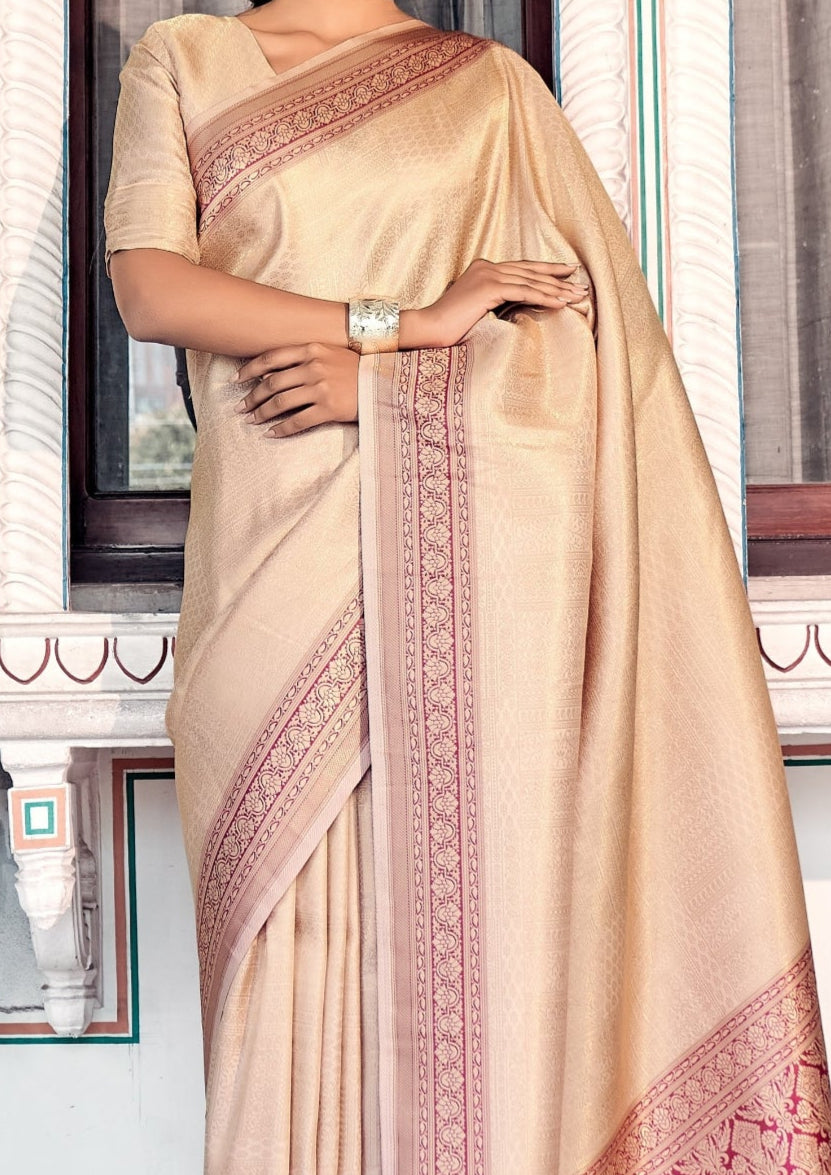 Soft Handloom Kanjivaram Silk Exotic Pink Border Saree