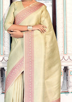 Soft Handloom Kanjivaram Silk Pistachio with Exotic Pink Border Saree