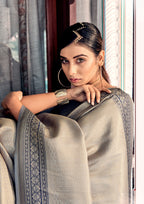 Soft Handloom Kanjivaram Silk Exotic Grey Border Saree