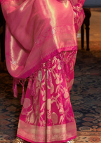 Dark Pink handloom weaving sarees