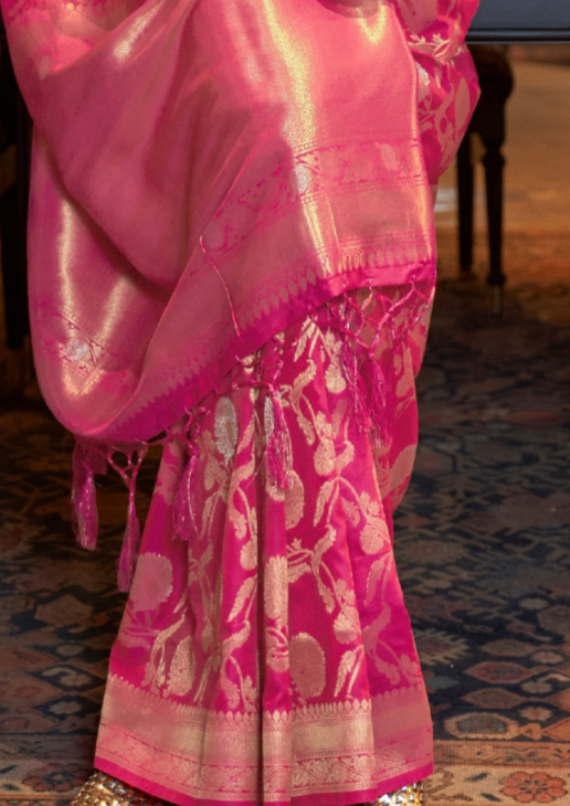 Dark Pink handloom weaving sarees